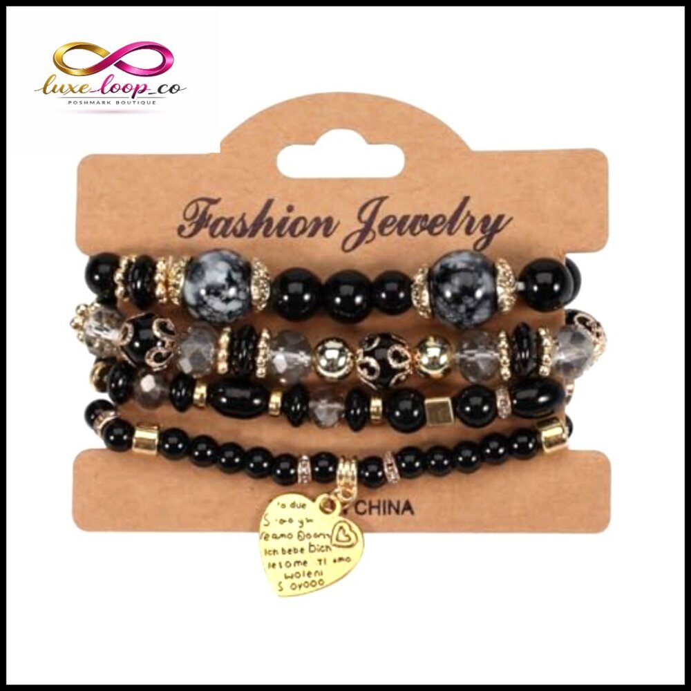 Stackable Stretch Beaded Bracelets With Heart Cha… - image 6